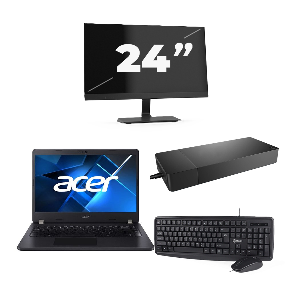 Acer TravelMate P214-53 - Intel Core i5-11e Generatie - 14 inch - 8GB RAM - 256GB SSD - Windows 11 Home + 1x 24 inch Monitor