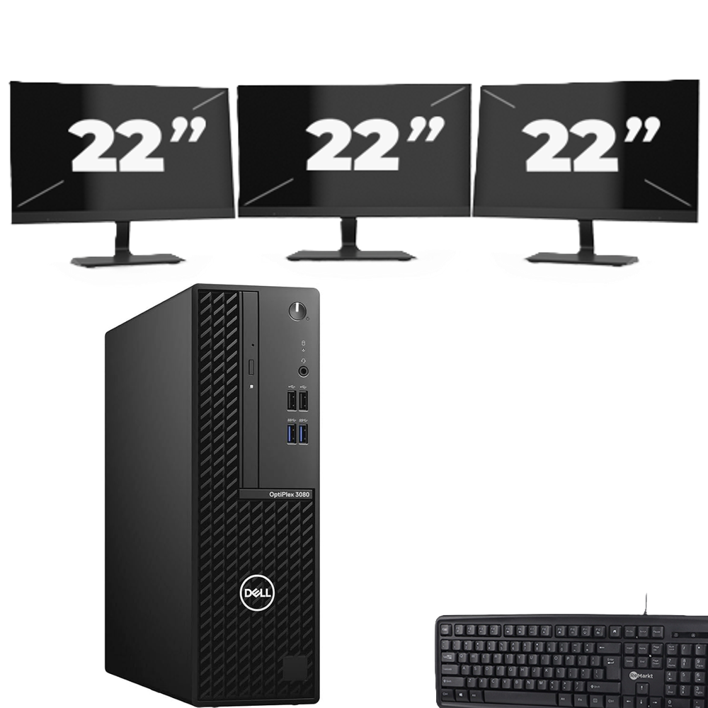 DELL OPTIPLEX 3080 SFF - Intel Core i5-10e Generatie - 8GB RAM - 256GB SSD - Windows 11 + 3x 22 inch Monitor