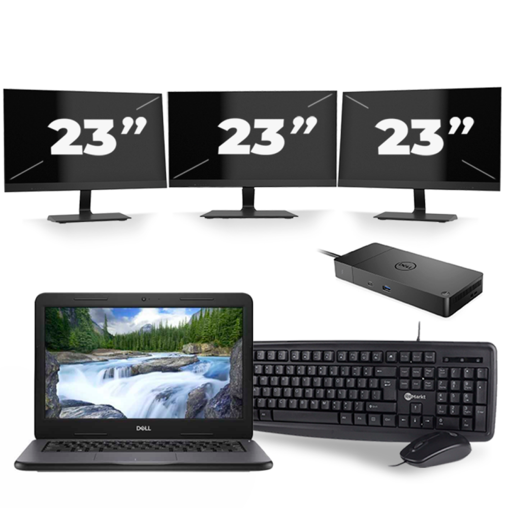 Dell Latitude 3310 - Intel Core i3-8e Generatie - 13 inch - 8GB RAM - 256GB SSD - Windows 11 + 3x 23 inch Monitor