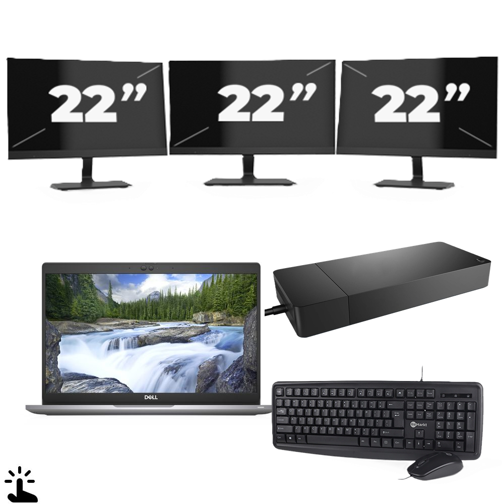 Dell Latitude 5320 - Intel Core i7-11e Generatie - 13 inch - Touch - 16GB RAM - 256GB SSD - Windows 11 Home + 3x 22 inch Monitor