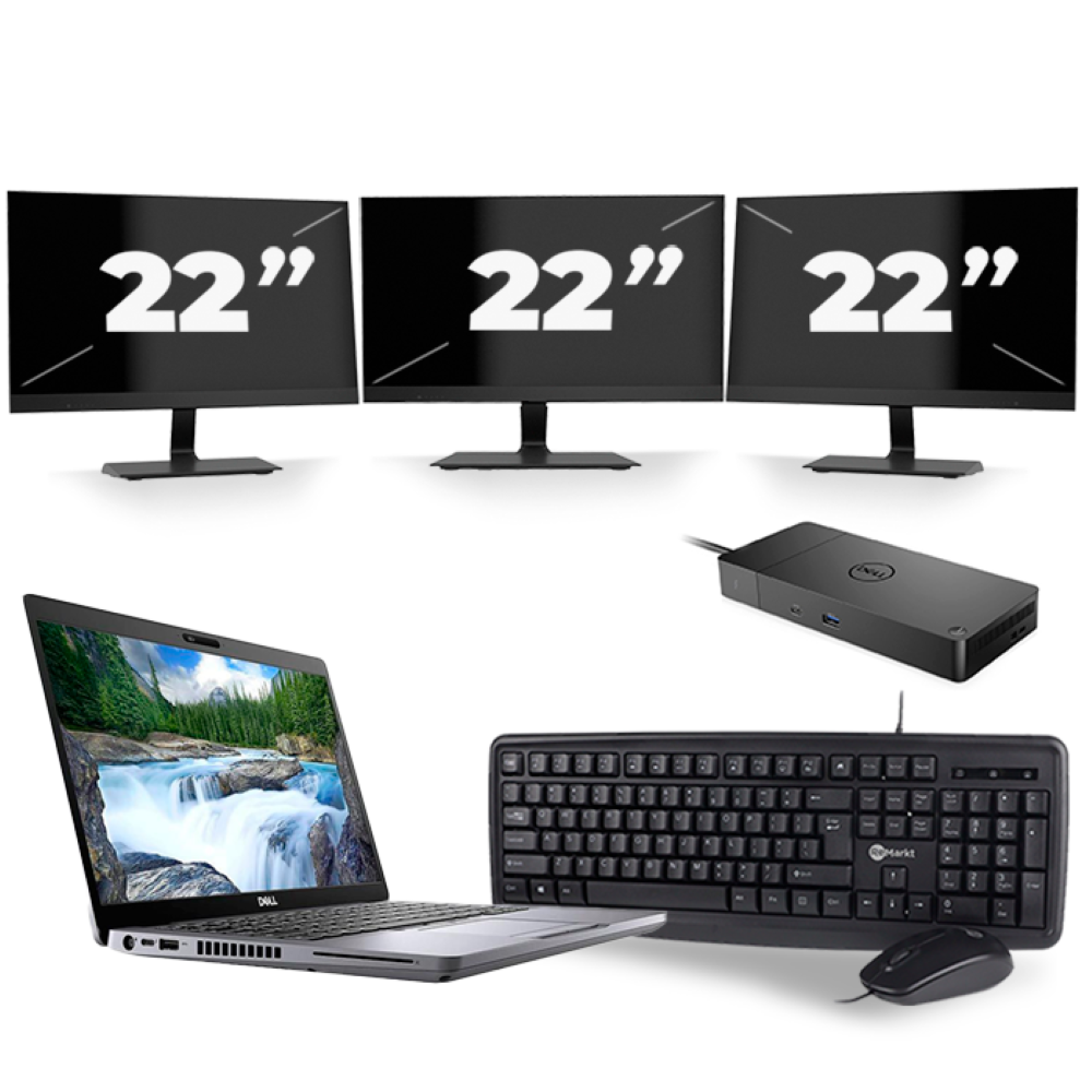 Dell Latitude 5410 - Intel Core i7-10e Generatie - 14 inch - 8GB RAM - 256GB SSD - Windows 11 + 3x 22 inch Monitor