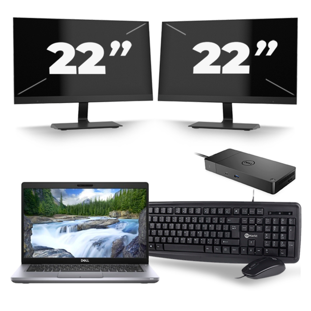 Dell Latitude 5411 - Intel Core i5-10e Generatie - 14 inch - 8GB RAM - 256GB SSD - Windows 11 + 2x 22 inch Monitor
