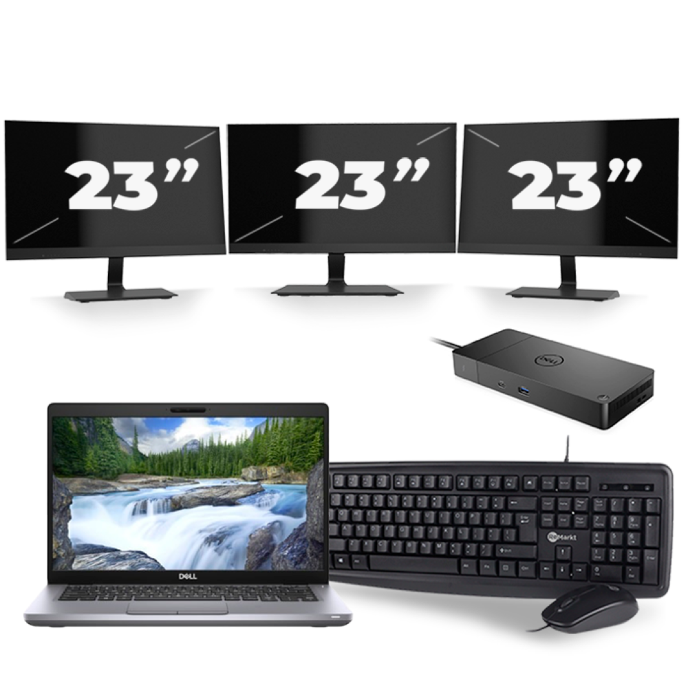 Dell Latitude 5411 - Intel Core i5-10e Generatie - 14 inch - 8GB RAM - 256GB SSD - Windows 11 + 3x 23 inch Monitor