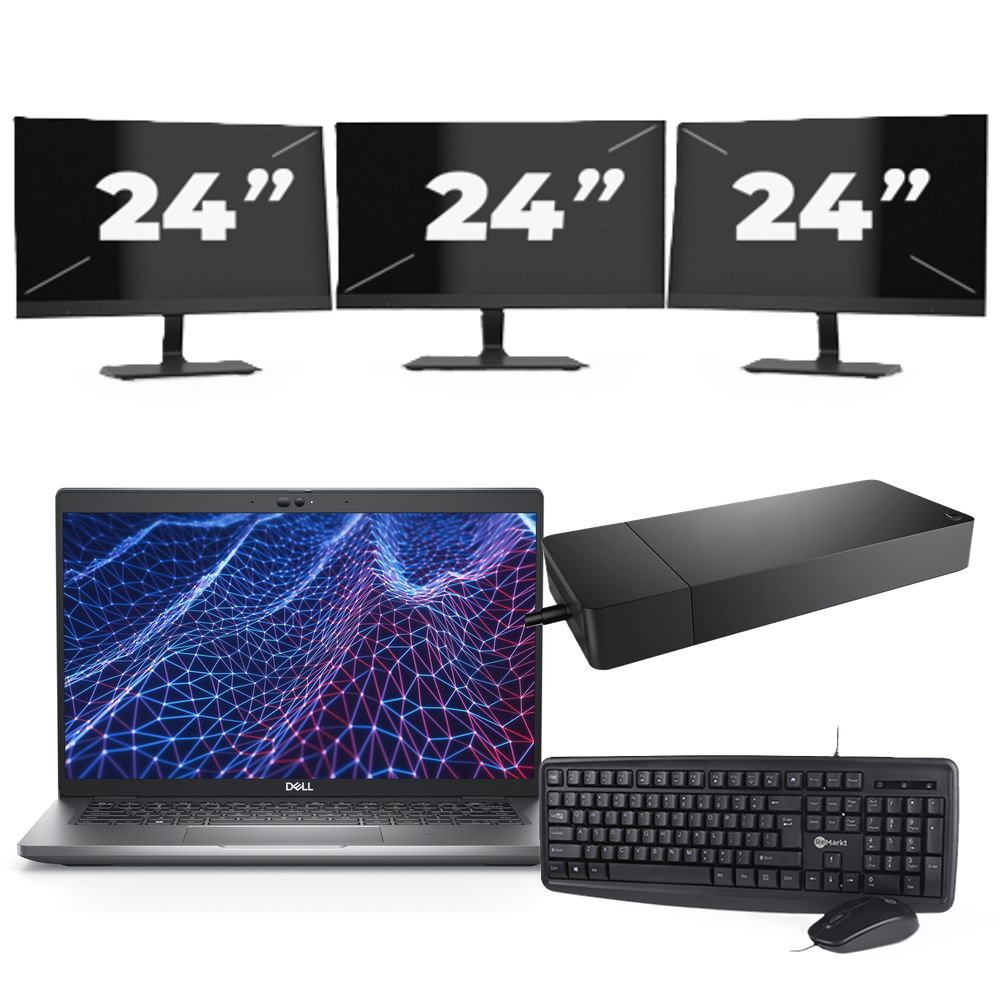 Dell Latitude 5430 - Intel Core i3-12e Generatie - 14 inch - 8GB RAM - 256GB SSD - Windows 11 Home + 3x 24 inch Monitor