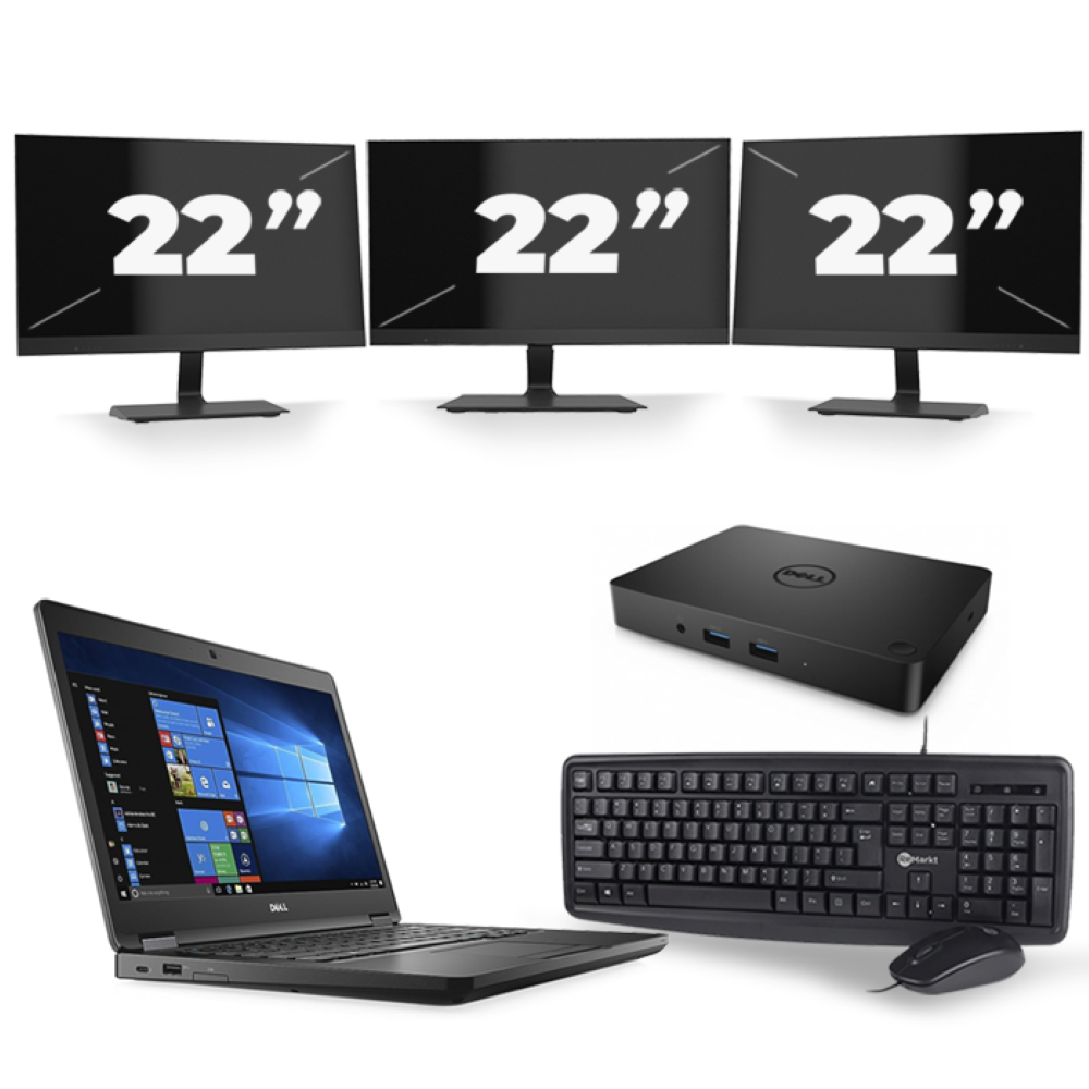 Dell Latitude 5480 - Intel Core i5-6e Generatie - 14 inch - 8GB RAM - 256GB SSD - Windows 11 + 3x 22 inch Monitor