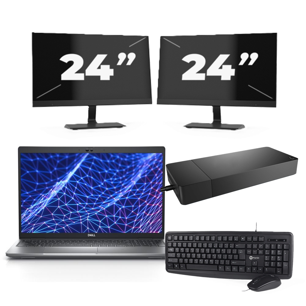 Dell Latitude 5530 - Intel Core i3-12e Generatie - 15 inch - 8GB RAM - 256GB SSD - Windows 11 Home + 2x 24 inch Monitor