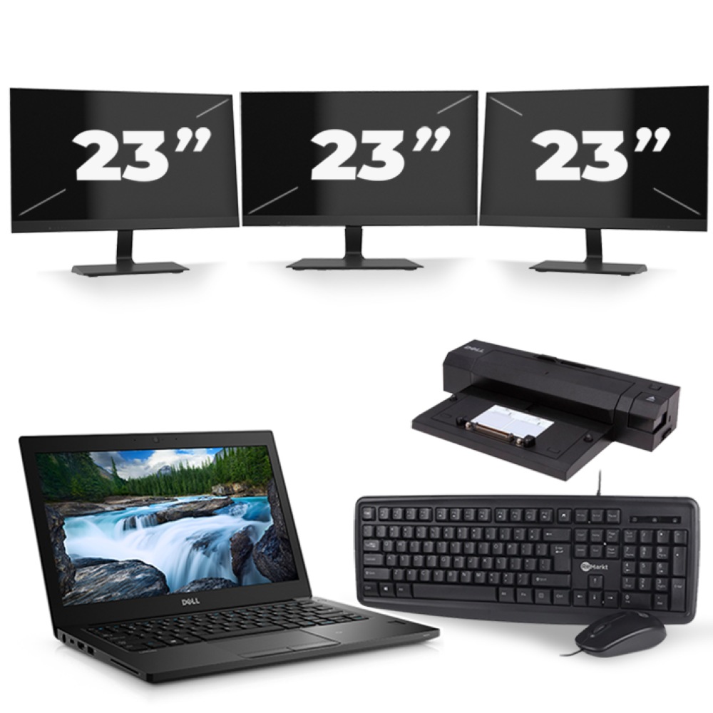 Dell Latitude 7280 - Intel Core i5-6e Generatie - 12 inch - 8GB RAM - 256GB SSD - Windows 11 + 3x 23 inch Monitor