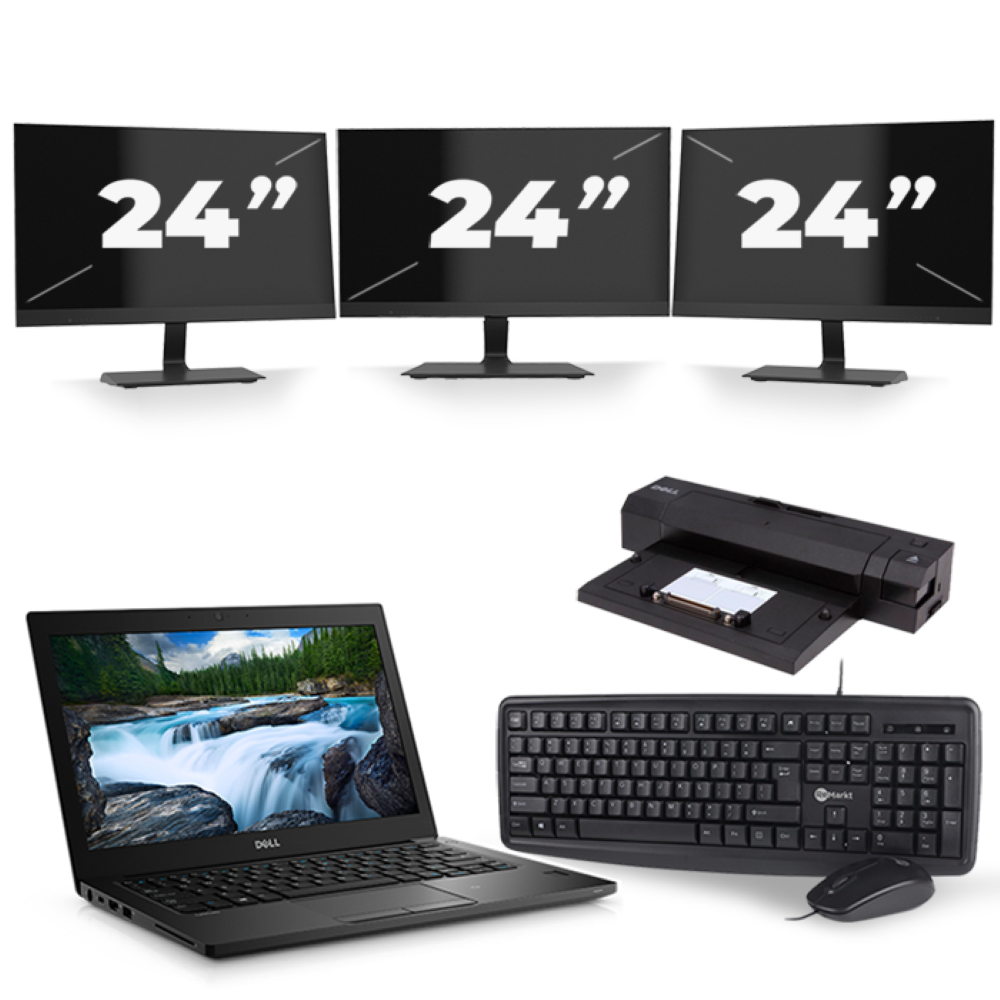 Dell Latitude 7280 - Intel Core i5-6e Generatie - 12 inch - 8GB RAM - 256GB SSD - Windows 11 + 3x 24 inch Monitor