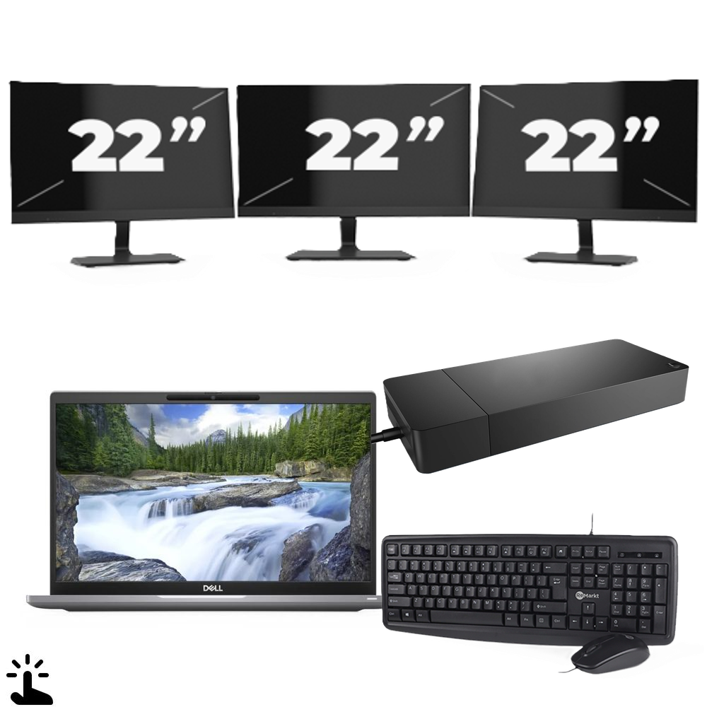 Dell Latitude 7320 - Intel Core i7-11e Generatie - 13 inch - Touch - 16GB RAM - 256GB SSD - Windows 11 Home + 3x 22 inch Monitor