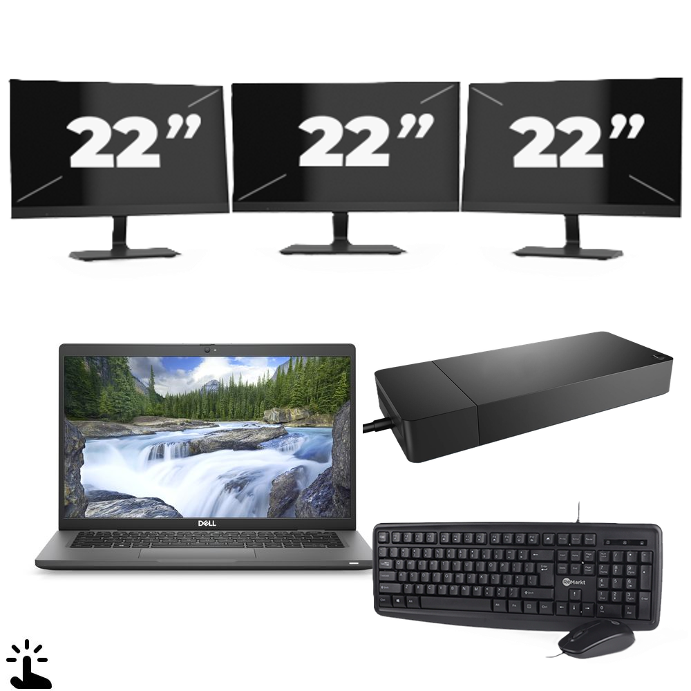 Dell Latitude 7330 - Intel Core i5-12e Generatie - 13 inch - Touch - 16GB RAM - 256GB SSD - Windows 11 Home + 3x 22 inch Monitor