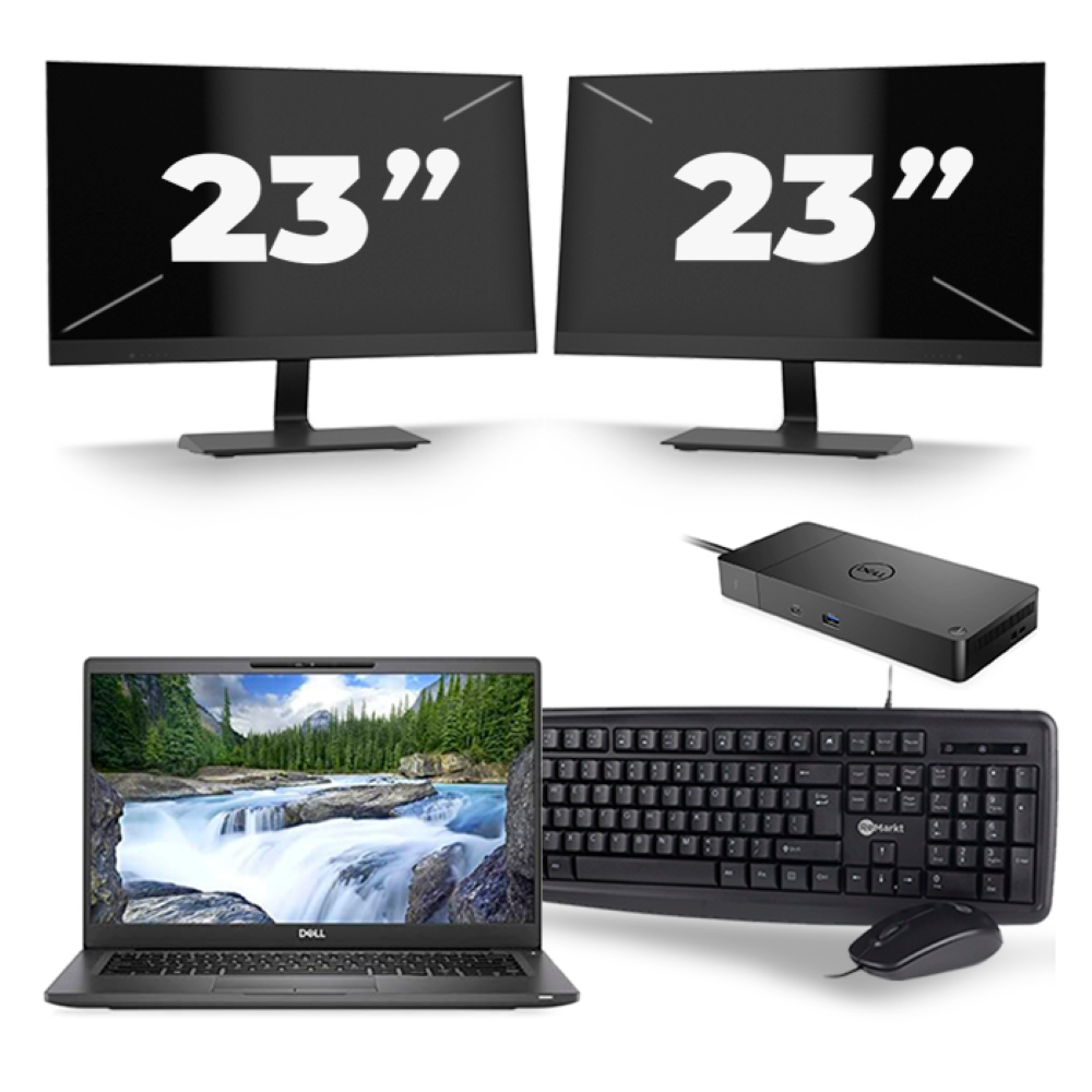 Dell Latitude 7400 - Intel Core i5-8e Generatie - 14 inch - 8GB RAM - 256GB SSD - Windows 11 + 2x 23 inch Monitor