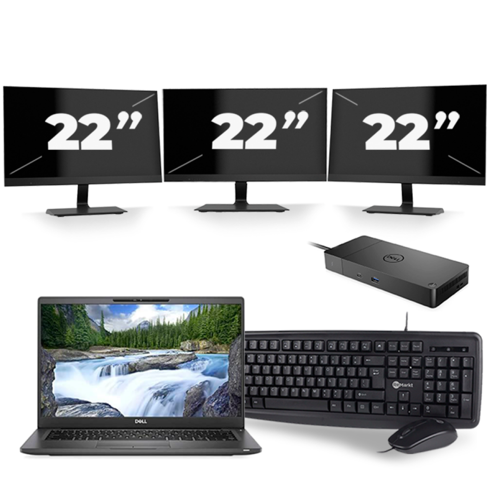 Dell Latitude 7400 - Intel Core i5-8e Generatie - 14 inch - 8GB RAM - 256GB SSD - Windows 11 + 3x 22 inch Monitor