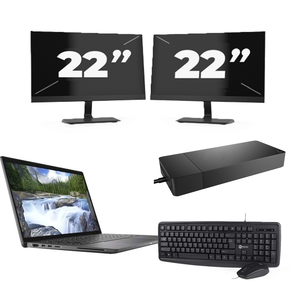 Dell Latitude 7410 - Intel Core i5-10e Generatie - 14 inch - 16GB RAM - 256GB SSD - Windows 11 Home + 2x 22 inch Monitor