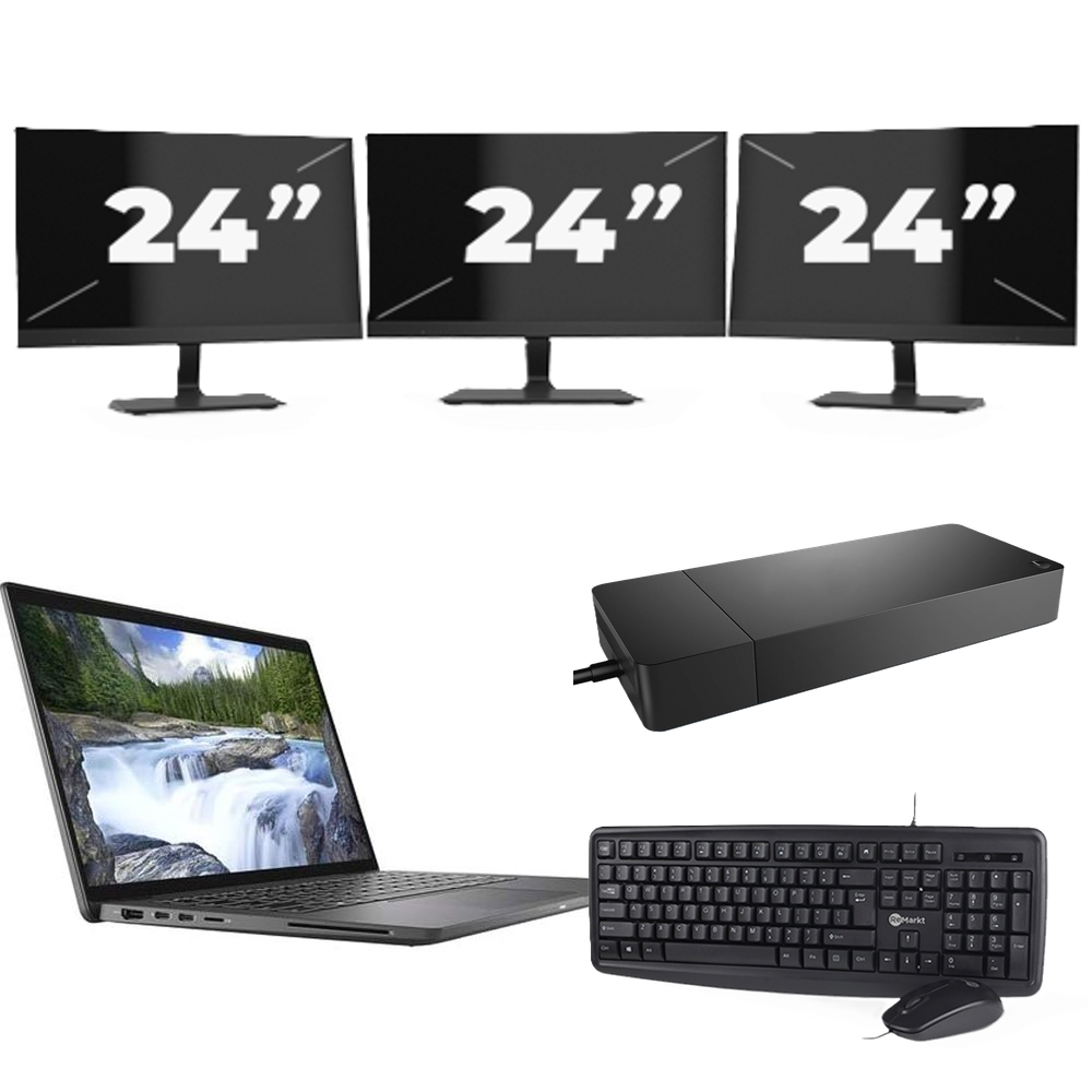Dell Latitude 7410 - Intel Core i7-10e Generatie - 14 inch - 16GB RAM - 256GB SSD - Windows 11 Home + 3x 24 inch Monitor