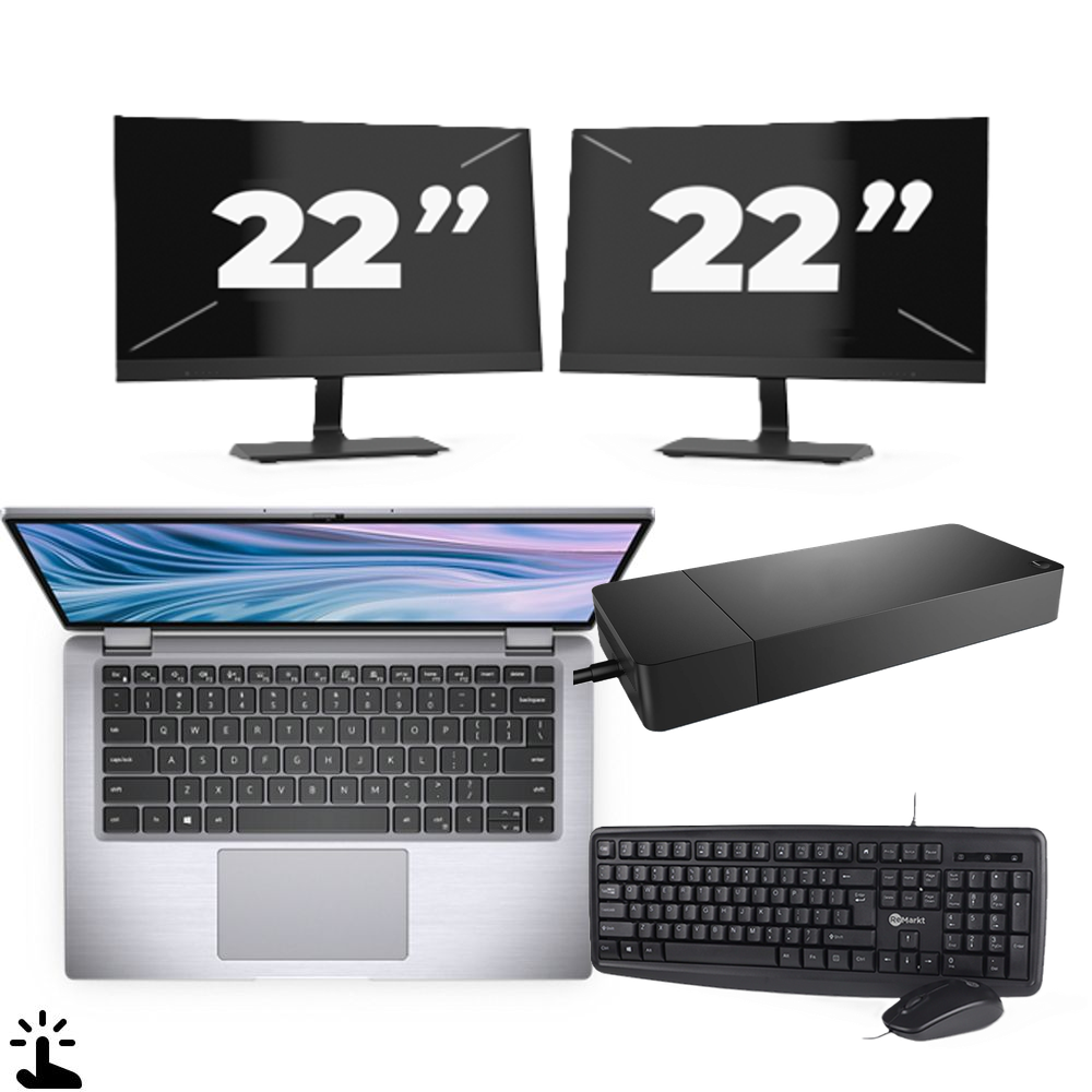 Dell Latitude 7410 - Intel Core i5-10e Generatie - 14 inch - Touch - 16GB RAM - 256GB SSD - Windows 11 Home + 2x 22 inch Monitor
