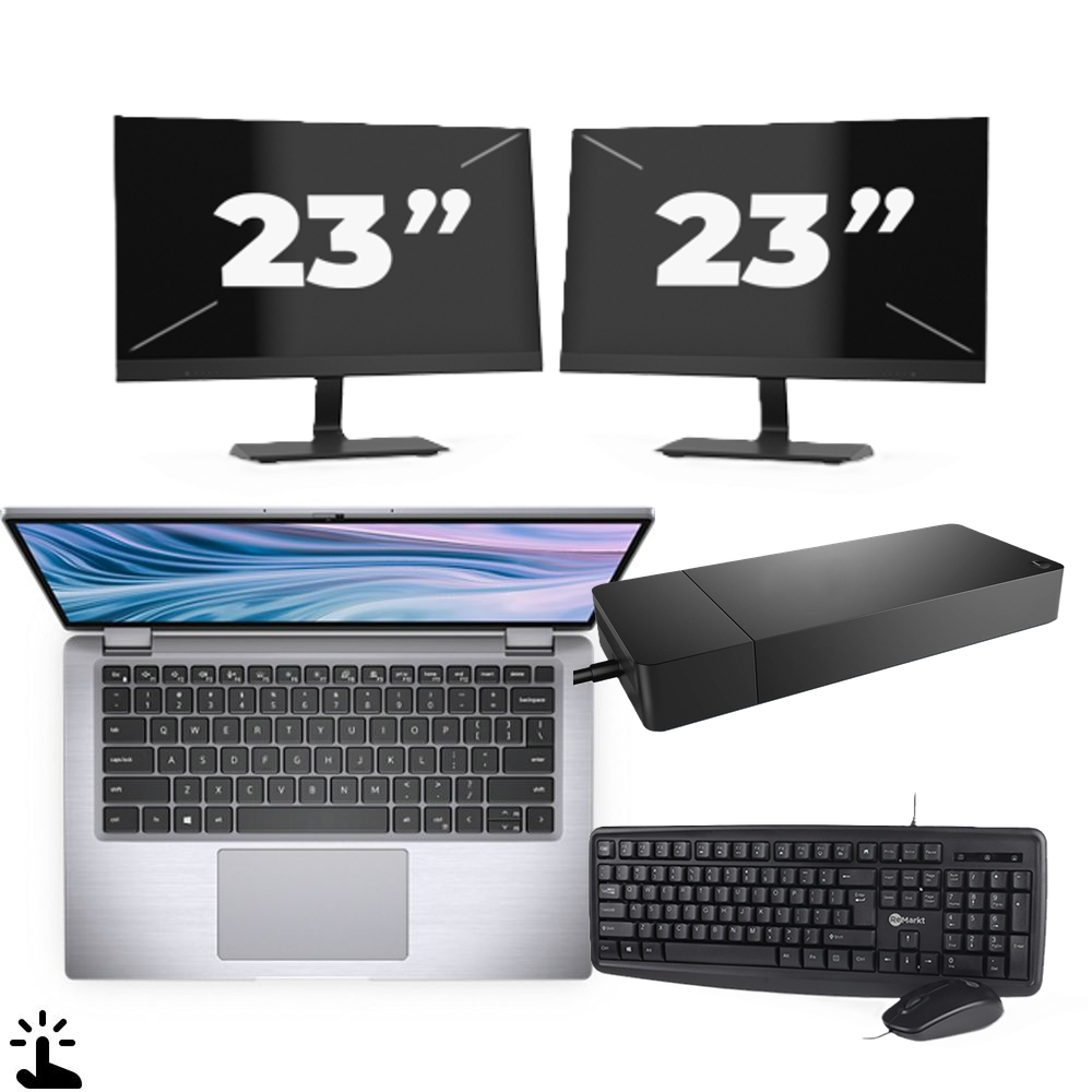 Dell Latitude 7410 - Intel Core i5-10e Generatie - 14 inch - Touch - 16GB RAM - 256GB SSD - Windows 11 Home + 2x 23 inch Monitor