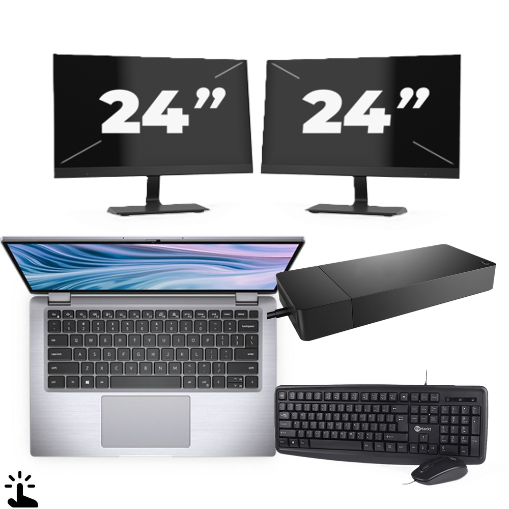Dell Latitude 7410 - Intel Core i5-10e Generatie - 14 inch - Touch - 16GB RAM - 256GB SSD - Windows 11 Home + 2x 24 inch Monitor