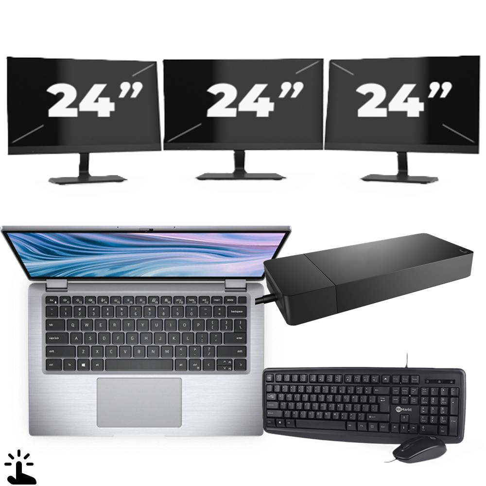 Dell Latitude 7410 - Intel Core i5-10e Generatie - 14 inch - Touch - 16GB RAM - 256GB SSD - Windows 11 Home + 3x 24 inch Monitor
