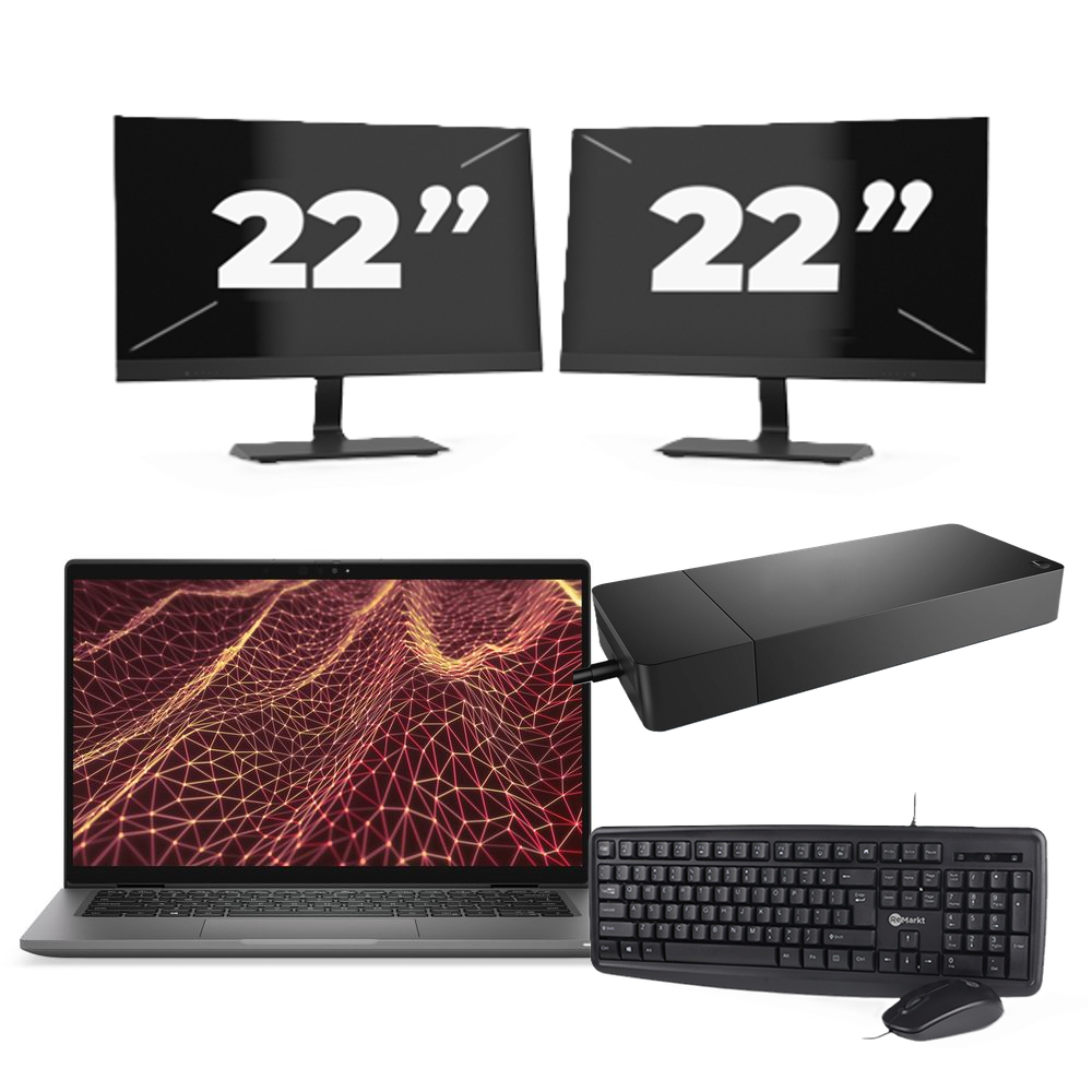 Dell Latitude 7430 - Intel Core i5-12e Generatie - 14 inch - 16GB RAM - 256GB SSD - Windows 11 Home + 2x 22 inch Monitor