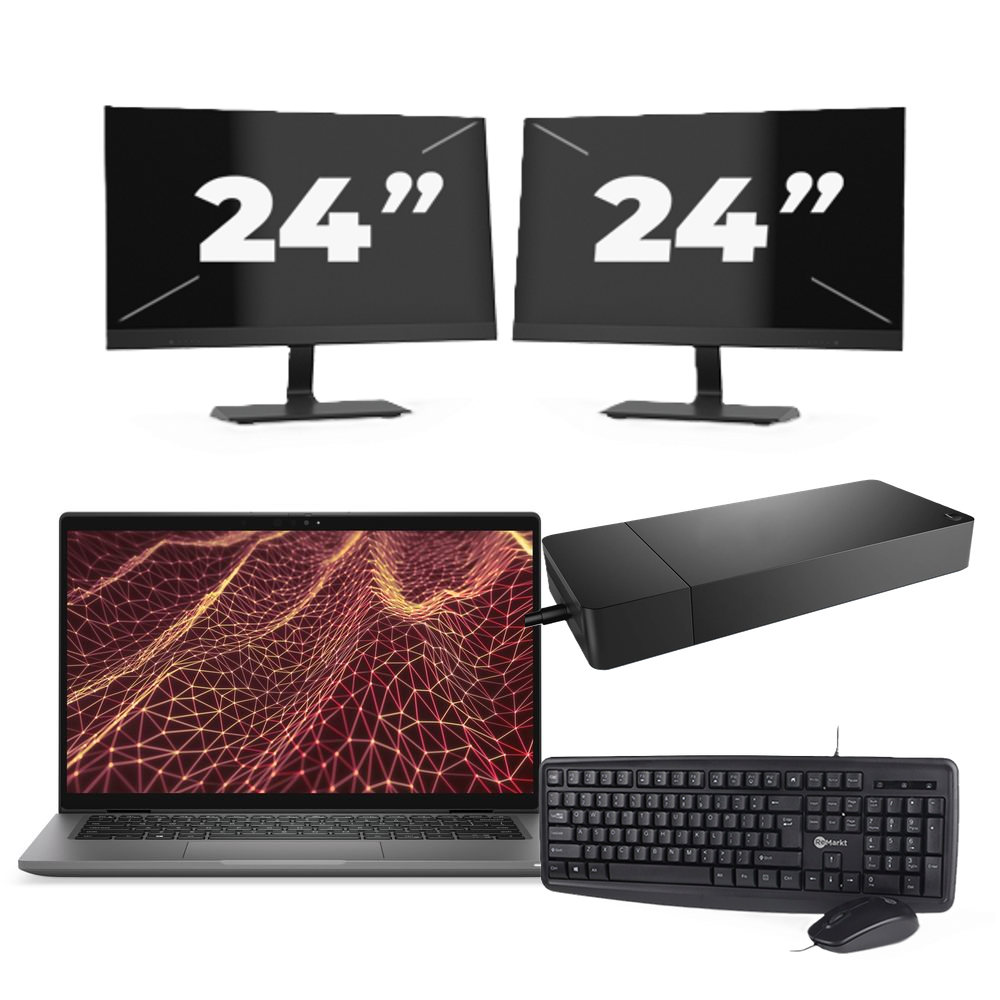 Dell Latitude 7430 - Intel Core i5-12e Generatie - 14 inch - 16GB RAM - 256GB SSD - Windows 11 Home + 2x 24 inch Monitor