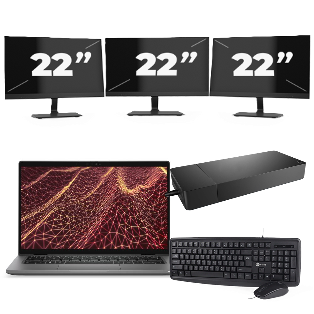 Dell Latitude 7430 - Intel Core i5-12e Generatie - 14 inch - 16GB RAM - 256GB SSD - Windows 11 Home + 3x 22 inch Monitor