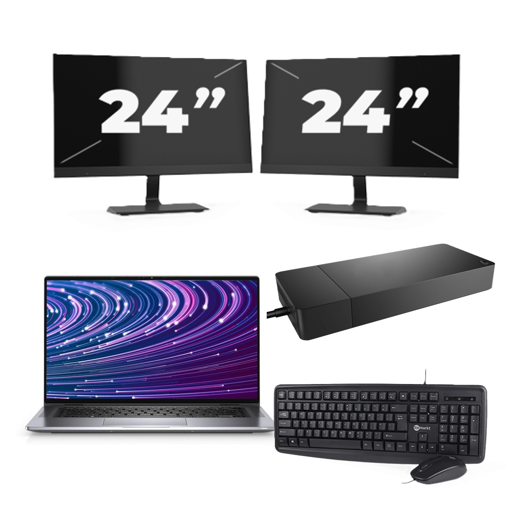Dell Latitude 9520 - Intel Core i7-11e Generatie - 15 inch - 16GB RAM - 256GB SSD - Windows 11 Home + 2x 24 inch Monitor