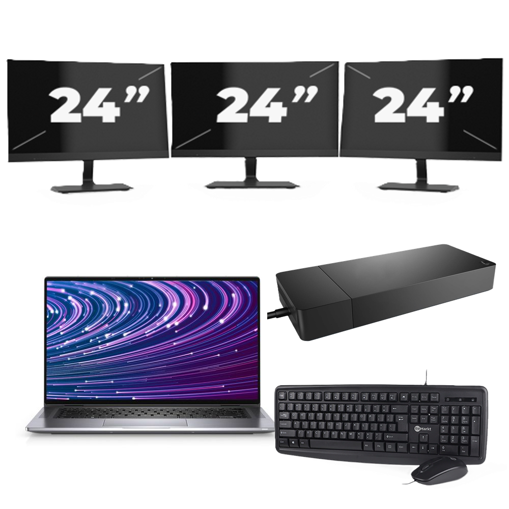 Dell Latitude 9520 - Intel Core i7-11e Generatie - 15 inch - 16GB RAM - 256GB SSD - Windows 11 Home + 3x 24 inch Monitor