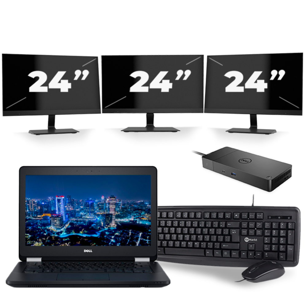 Dell Latitude E5270 - Intel Core i5-6e Generatie - 12 inch - 8GB RAM - 256GB SSD - Windows 11 + 3x 24 inch Monitor
