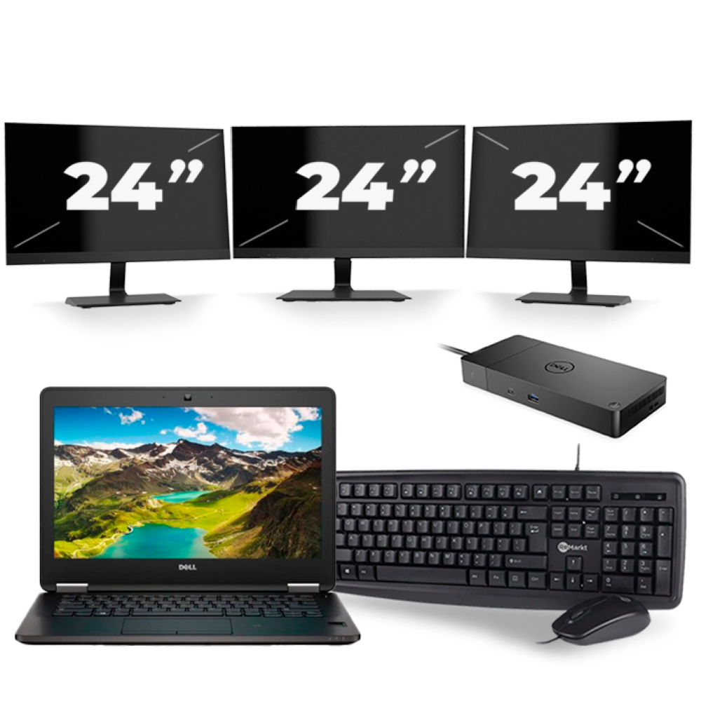 Dell Latitude E7270 - Intel Core i7-6e Generatie - 12 inch - 8GB RAM - 256GB SSD - Windows 11 + 3x 24 inch Monitor