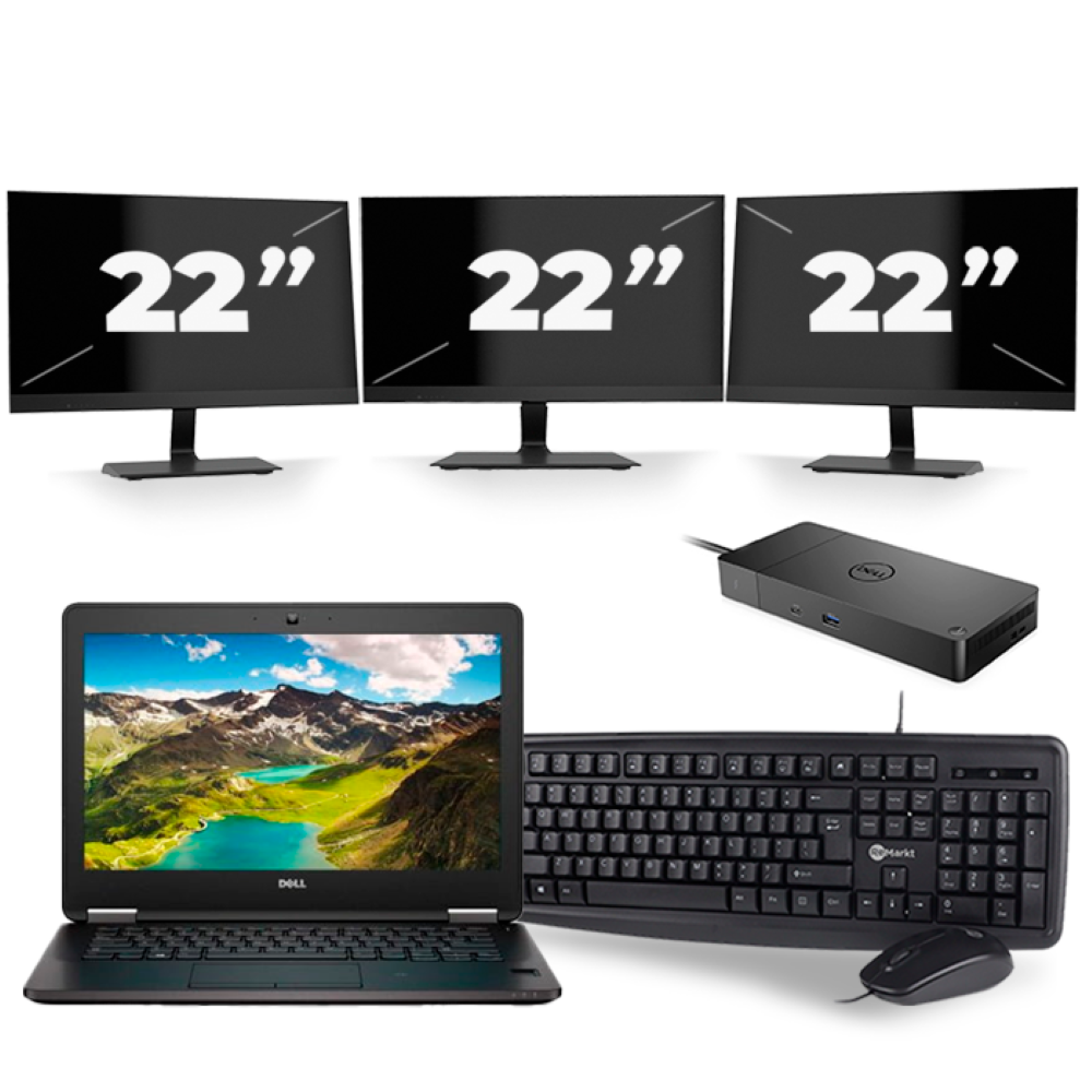 Dell Latitude E7270 - Intel Core i7-6e Generatie - 12 inch - 8GB RAM - 256GB SSD - Windows 11 + 3x 22 inch Monitor
