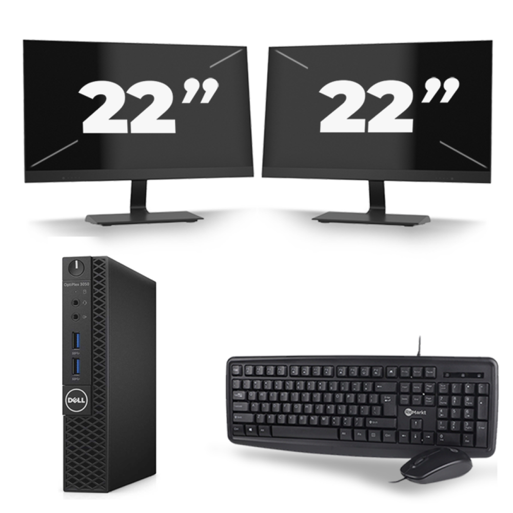 Dell OptiPlex 3070 Micro USFF - Intel Core i5-9e Generatie - 8GB RAM - 256GB SSD - Windows 11 + 2x 22 inch Monitor