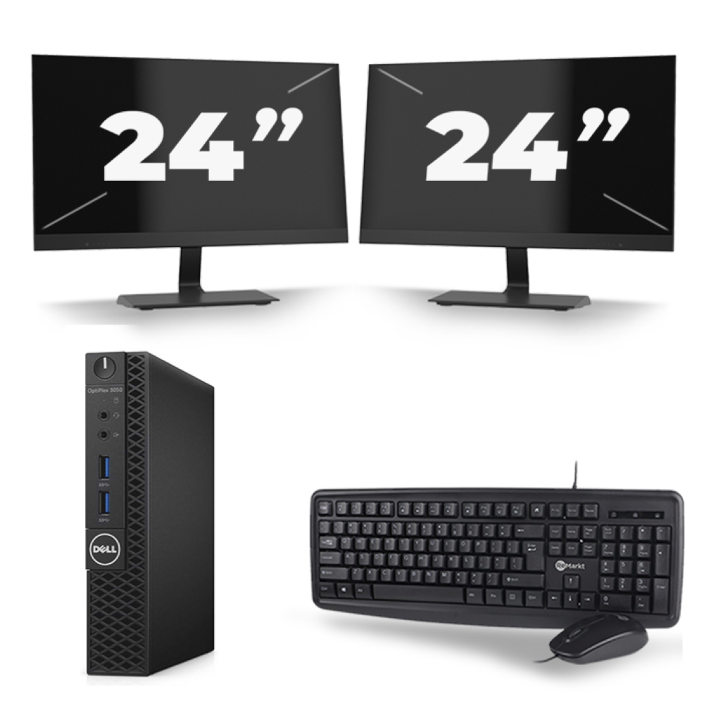 Dell OptiPlex 3070 Micro USFF - Intel Core i5-9e Generatie - 8GB RAM - 256GB SSD - Windows 11 + 2x 24 inch Monitor