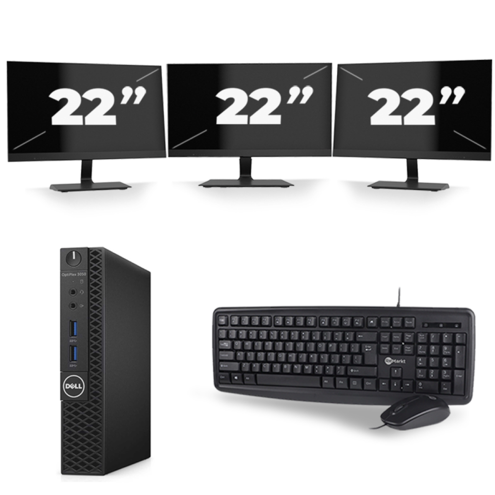 Dell OptiPlex 3070 Micro USFF - Intel Core i5-9e Generatie - 8GB RAM - 256GB SSD - Windows 11 + 3x 22 inch Monitor