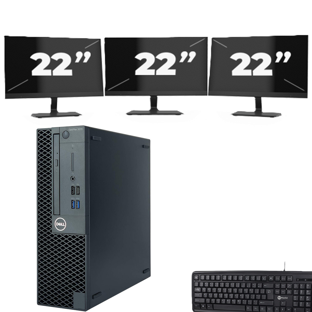 Dell OptiPlex 3070 SFF - Intel Core i5-9e Generatie - 8GB RAM - 256GB SSD - Windows 11 + 3x 22 inch Monitor
