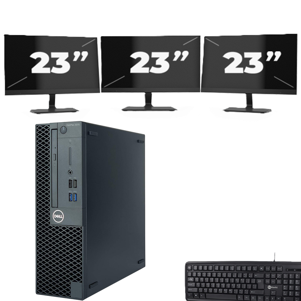 Dell OptiPlex 3070 SFF - Intel Core i5-9e Generatie - 8GB RAM - 256GB SSD - Windows 11 + 3x 23 inch Monitor