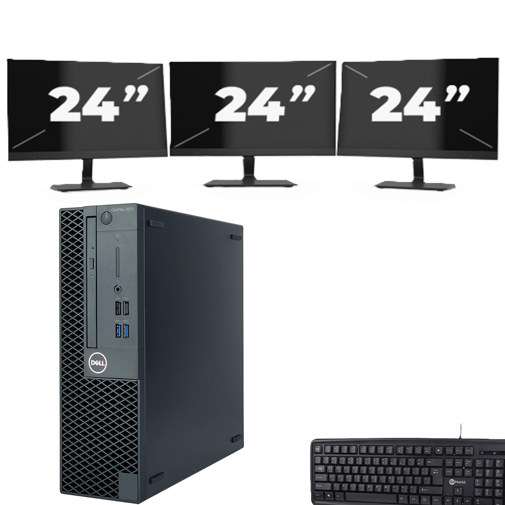 Dell OptiPlex 3070 SFF - Intel Core i5-9e Generatie - 8GB RAM - 256GB SSD - Windows 11 + 3x 24 inch Monitor