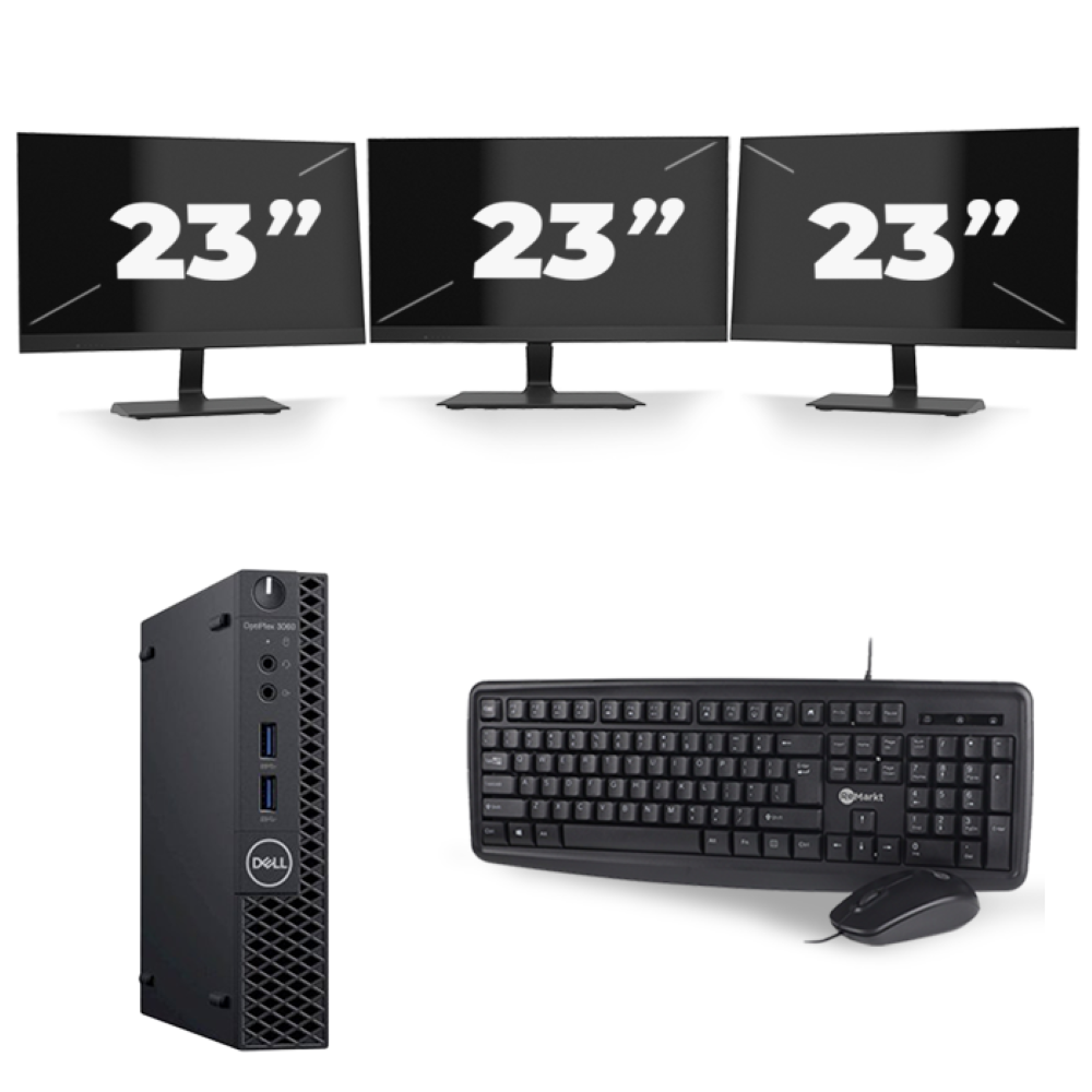 Dell Optiplex 3060 Micro USFF - Intel Core i7-8e Generatie - 8GB RAM - 256GB SSD - Windows 11 + 3x 23 inch Monitor