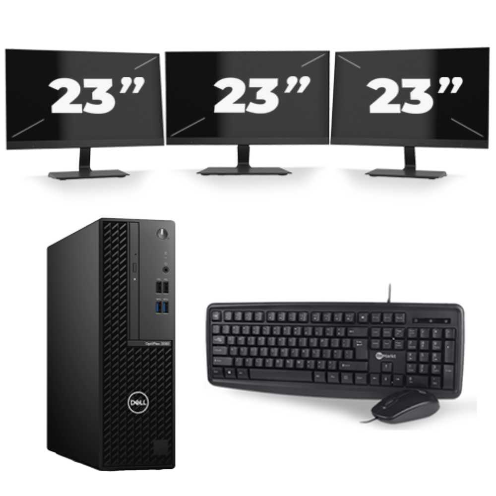 Dell Optiplex 3080 Micro USFF - Intel Core i5-10e Generatie - 8GB RAM - 256GB SSD - Windows 11 + 3x 23 inch Monitor