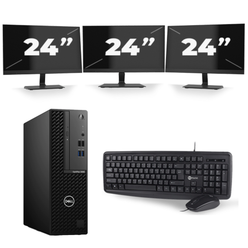 Dell Optiplex 3080 Micro USFF - Intel Core i5-10e Generatie - 8GB RAM - 256GB SSD - Windows 11 + 3x 24 inch Monitor