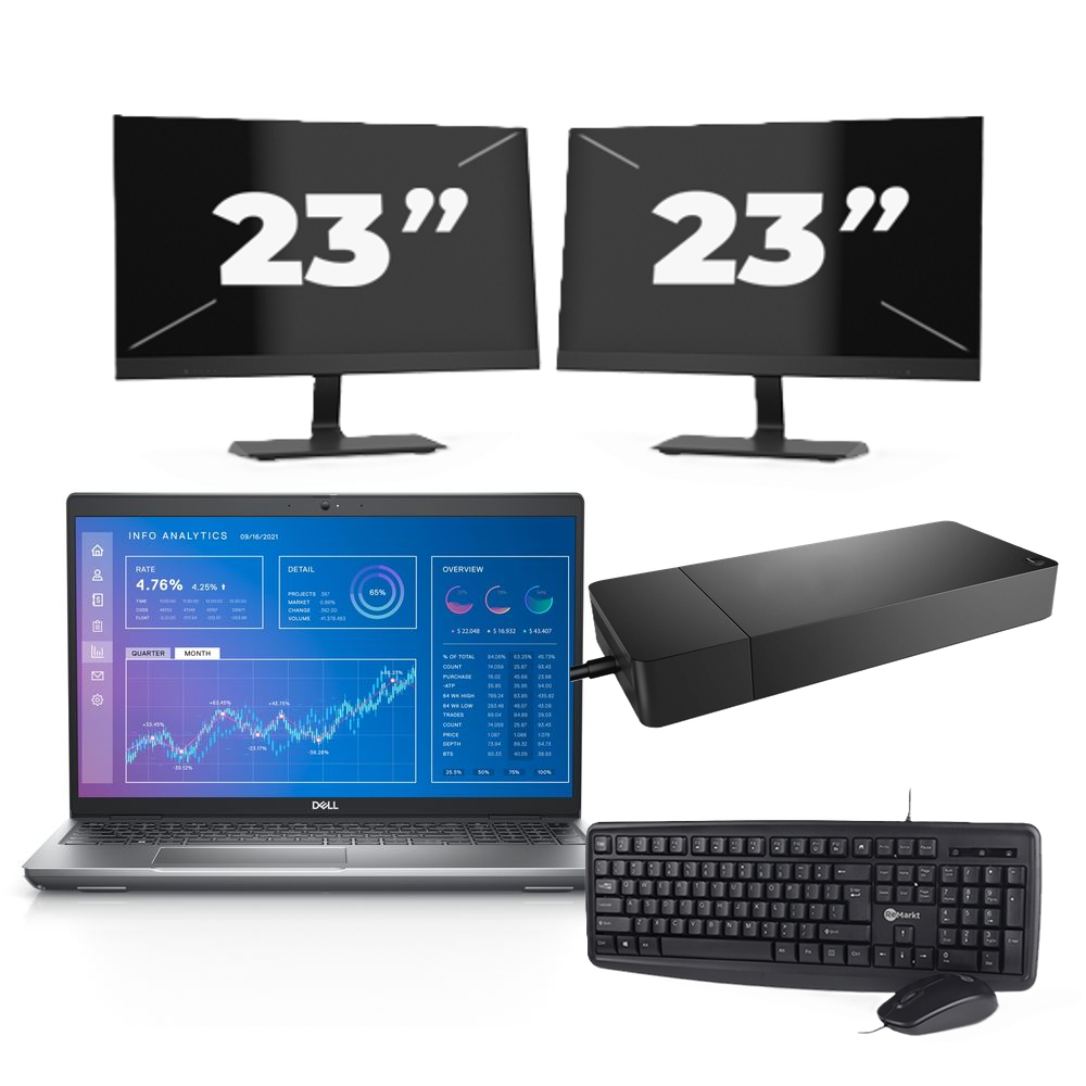 Dell Precision 3571 - Intel Core i5-12e Generatie - 15 inch - 8GB RAM - 256GB SSD - Windows 11 Home + 2x 23 inch Monitor