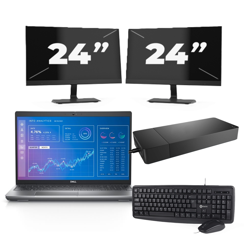 Dell Precision 3571 - Intel Core i5-12e Generatie - 15 inch - 8GB RAM - 256GB SSD - Windows 11 Home + 2x 24 inch Monitor