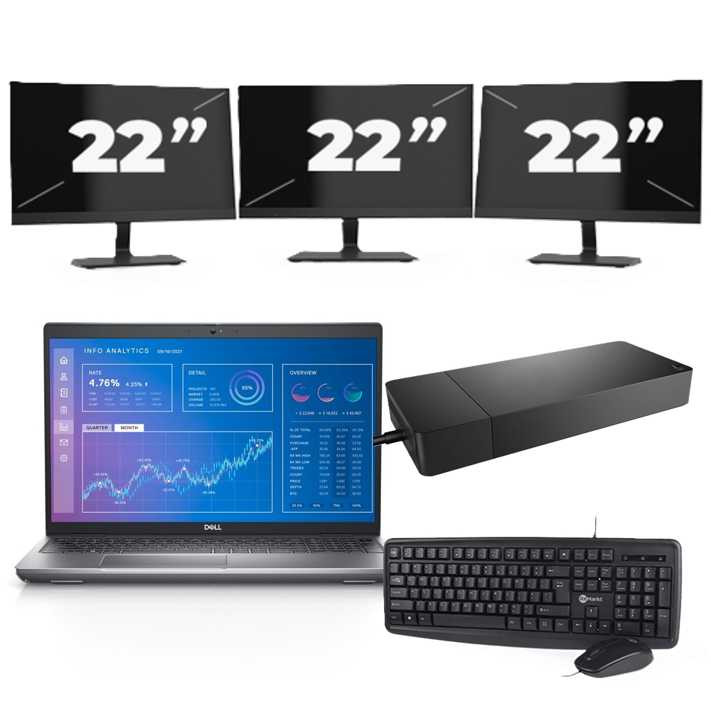 Dell Precision 3571 - Intel Core i5-12e Generatie - 15 inch - 8GB RAM - 256GB SSD - Windows 11 Home + 3x 22 inch Monitor