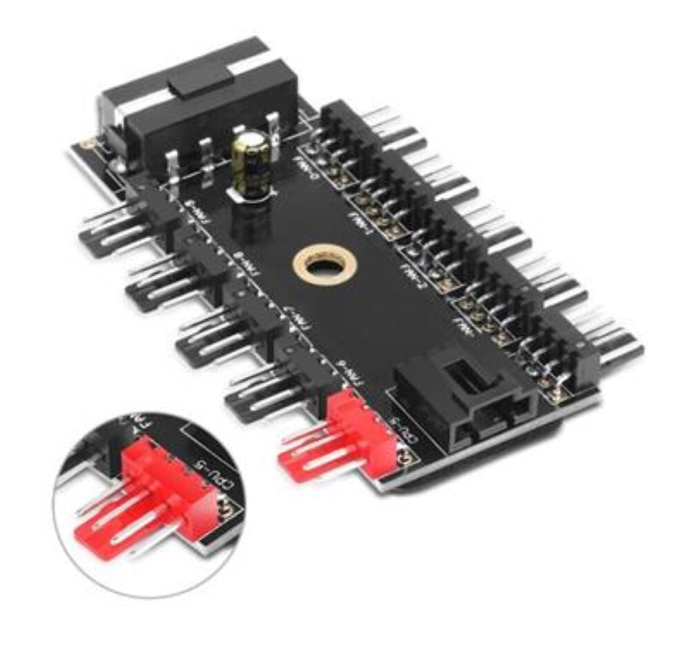 Fan Hub CPU Cooling HUB 10 Port 12V 4 Pin Fan PWM Hub Molex Controller