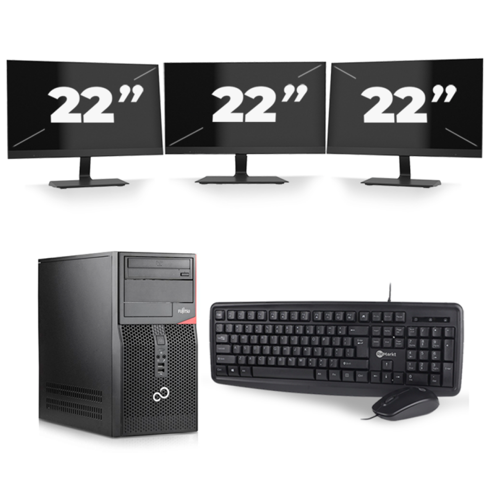 Fujitsu Esprimo P410 Micro Tower - Intel Core i5-3e Generatie - 8GB RAM - 256GB SSD - Windows 10 + 3x 22 inch Monitor