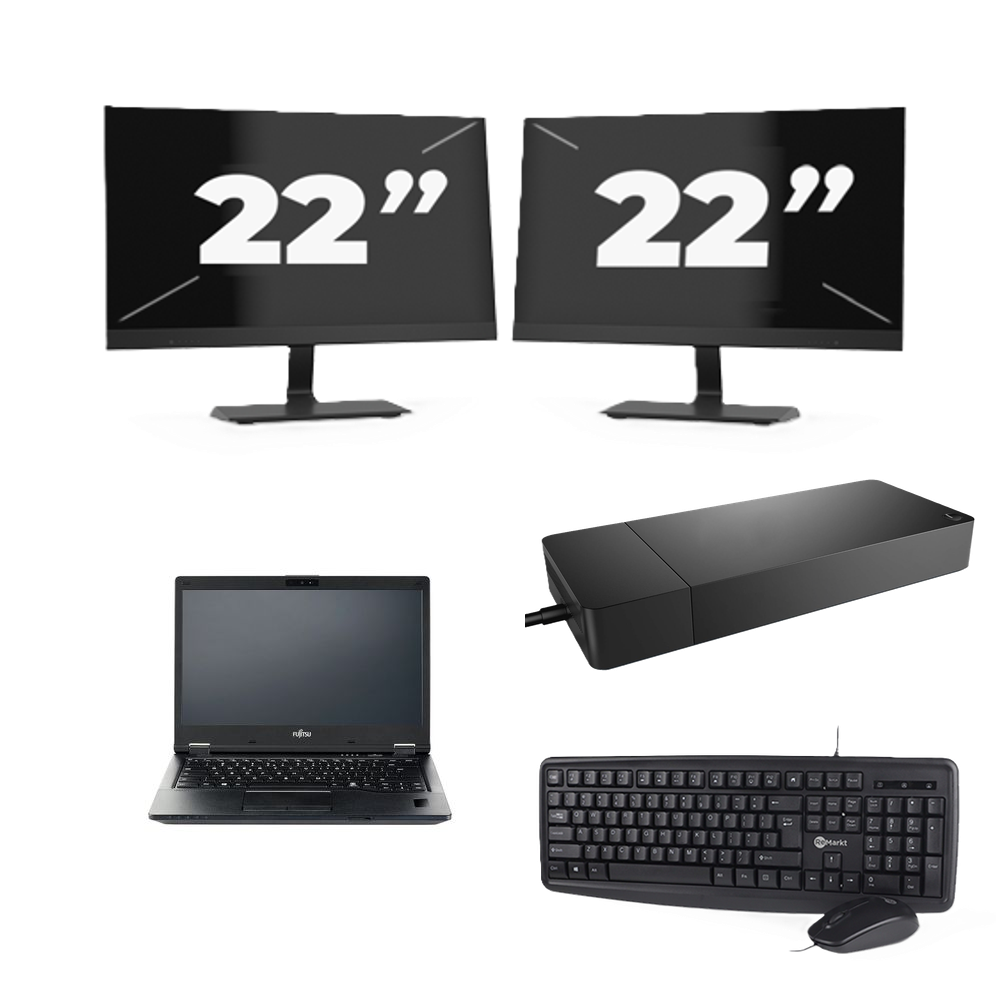 Fujitsu LIFEBOOK E5410 - Intel Core i3-10e Generatie - 14 inch - 8GB RAM - 256GB SSD - Windows 11 Home + 2x 22 inch Monitor