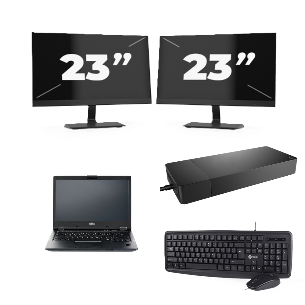 Fujitsu LIFEBOOK E5410 - Intel Core i3-10e Generatie - 14 inch - 8GB RAM - 256GB SSD - Windows 11 Home + 2x 23 inch Monitor