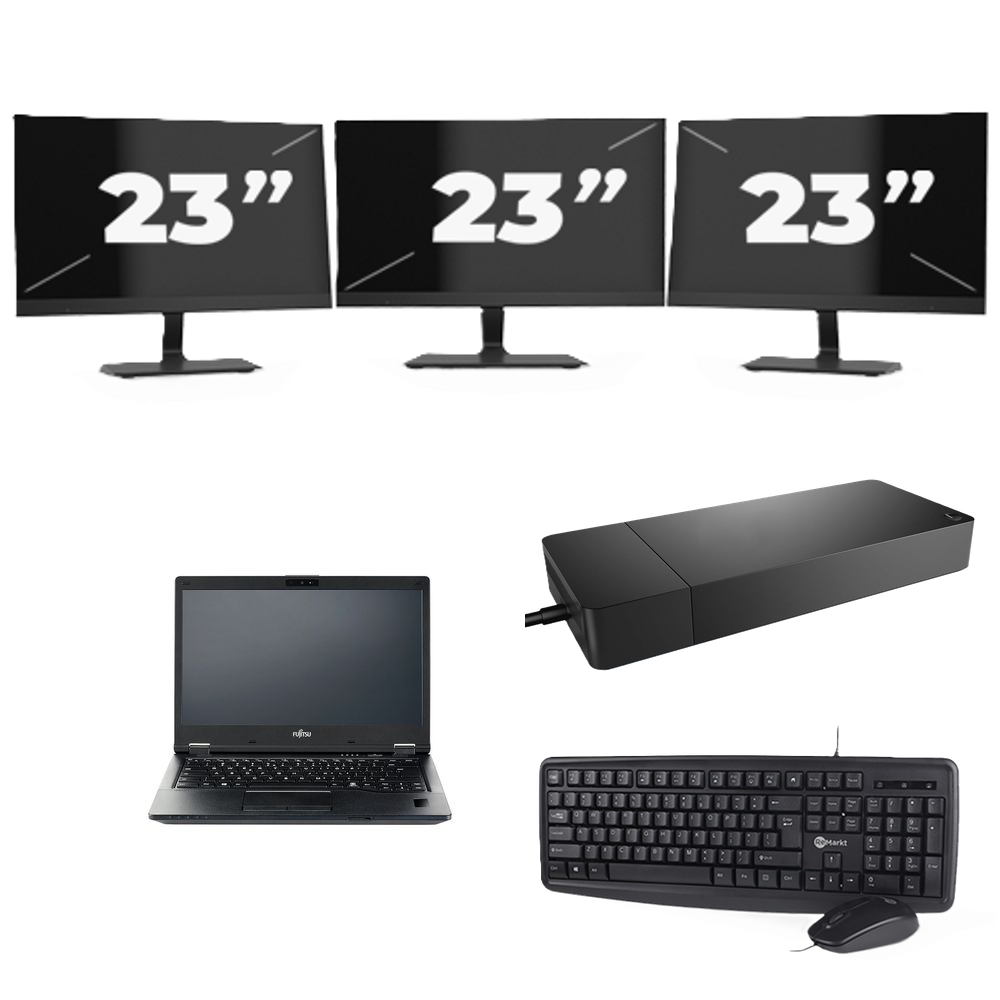 Fujitsu LIFEBOOK E5410 - Intel Core i3-10e Generatie - 14 inch - 8GB RAM - 256GB SSD - Windows 11 Home + 3x 23 inch Monitor