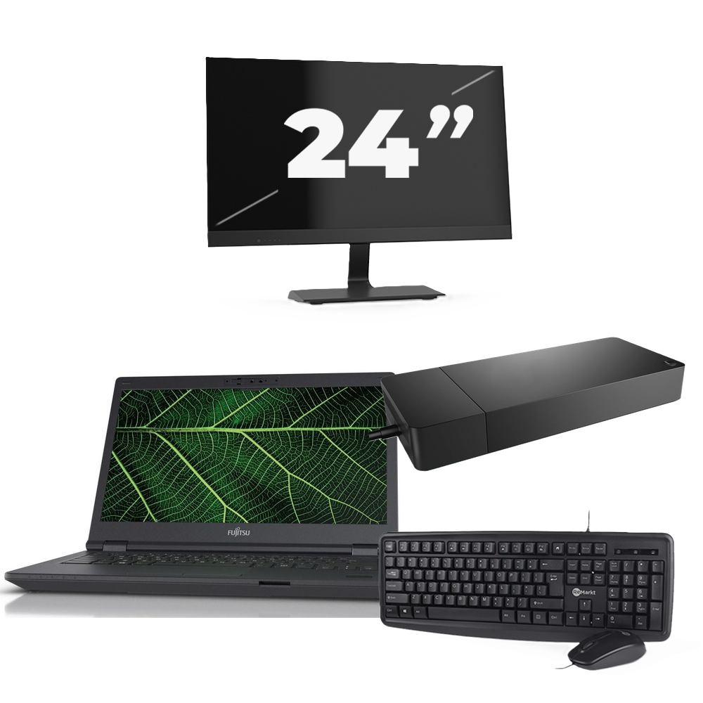 Fujitsu LIFEBOOK E5411 - Intel Core i5-11e Generatie - 14 inch - 8GB RAM - 256GB SSD - Windows 11 Home + 1x 24 inch Monitor
