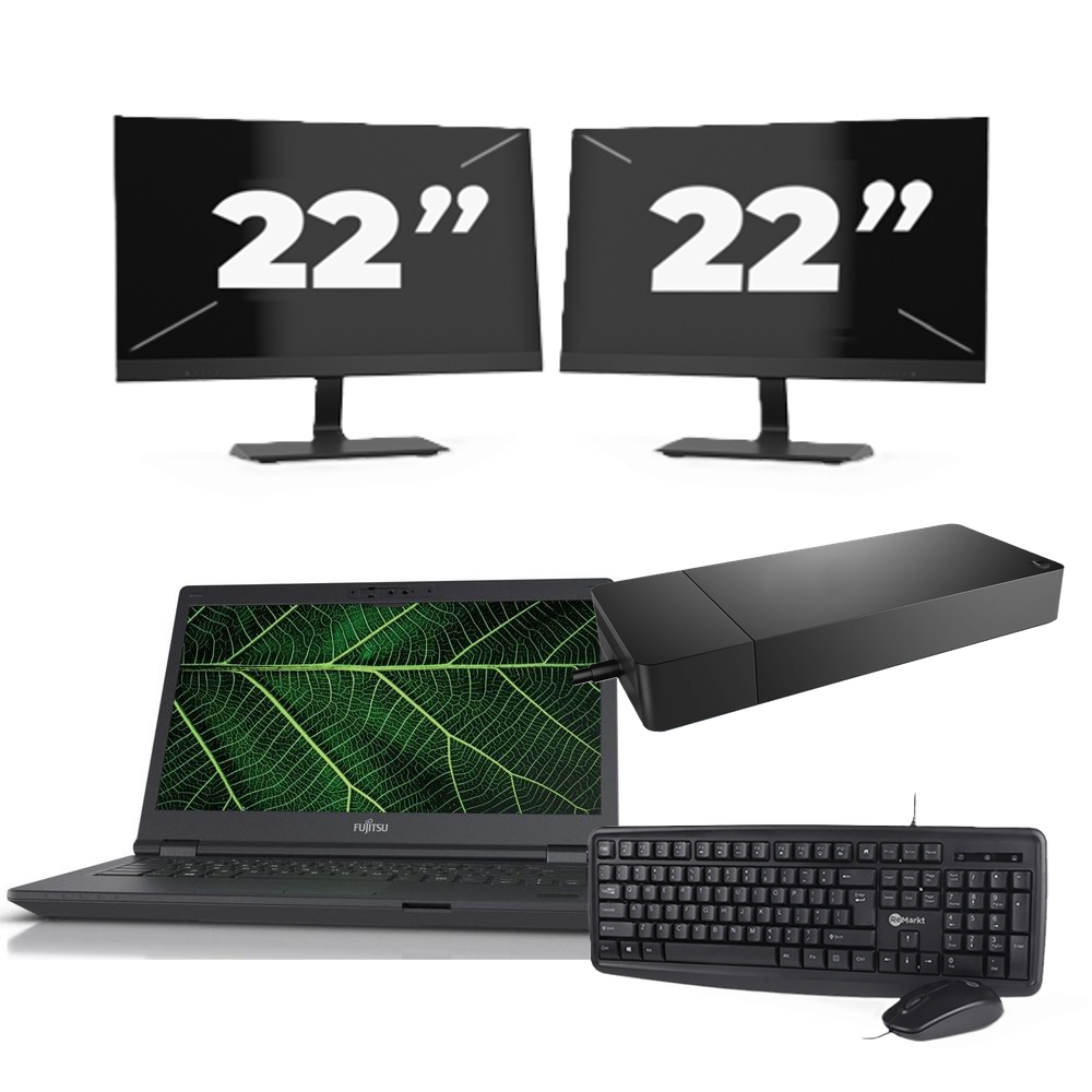 Fujitsu LIFEBOOK E5411 - Intel Core i5-11e Generatie - 14 inch - 8GB RAM - 256GB SSD - Windows 11 Home + 2x 22 inch Monitor