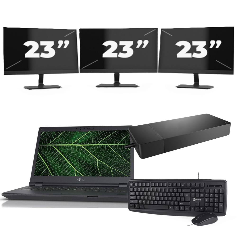 Fujitsu LIFEBOOK E5411 - Intel Core i5-11e Generatie - 14 inch - 8GB RAM - 256GB SSD - Windows 11 Home + 3x 23 inch Monitor